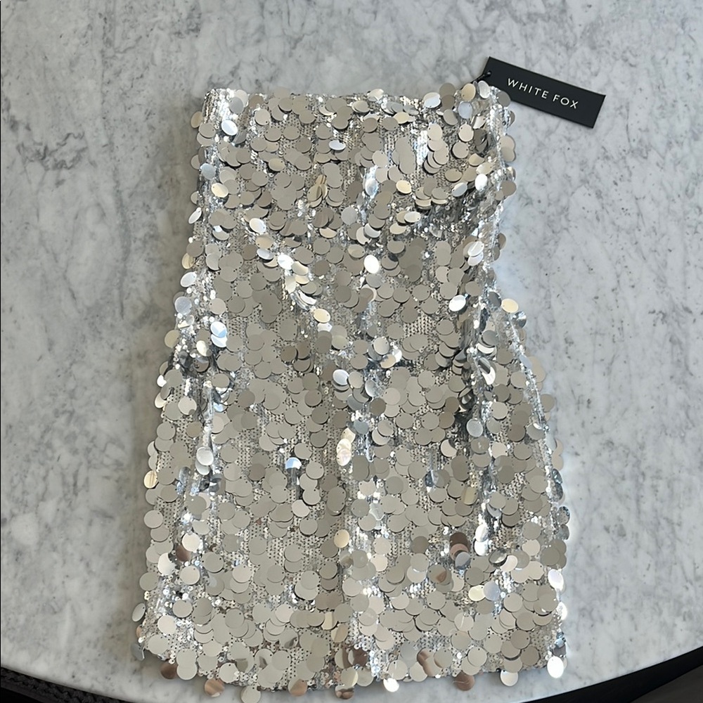 White Fox Silver Sequin Skirt
